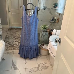 Polo Ralph, Lauren, 100% linen, Summer, sundress light blue chambray tank dress